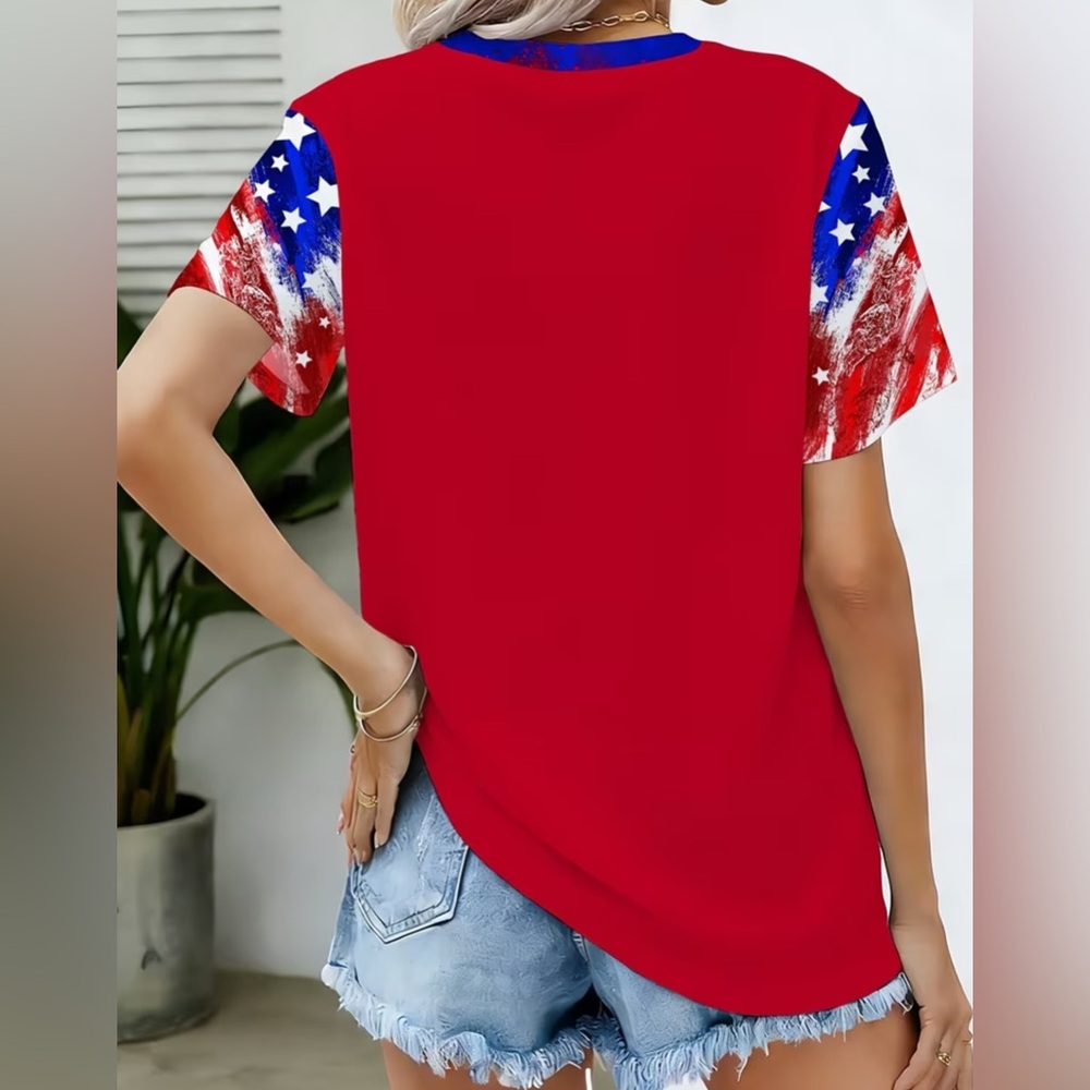 Patriotic Eagle Graphic V-Neck Tee - 250 Years Red - Picture 2 of 11